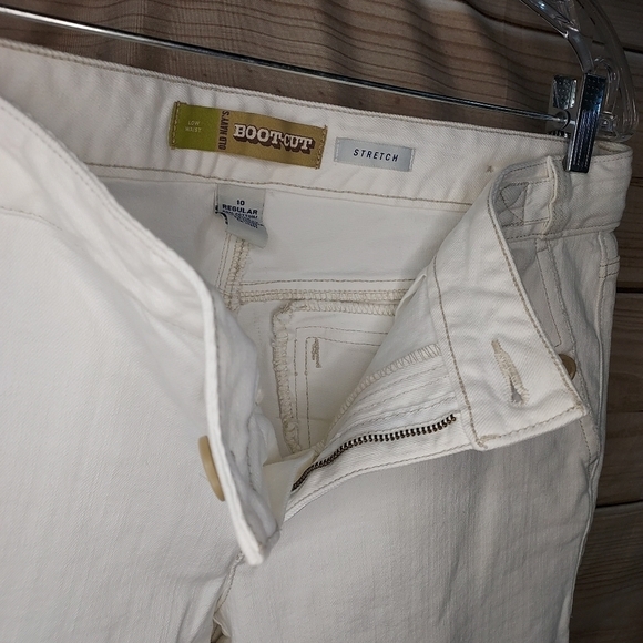 Old Navy jeans bootcut low mid rise stretch white cream ivory tan stitch 10 - Picture 5 of 8